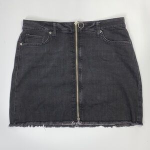 Y2K Arizona Jean's Co Black Zippered Front Mini Raw Hem Jean Skirt Size 13